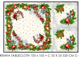 Gobelín panel s lurexom - obrus a 2x panel Santa na saniach 105x105+53x53cm